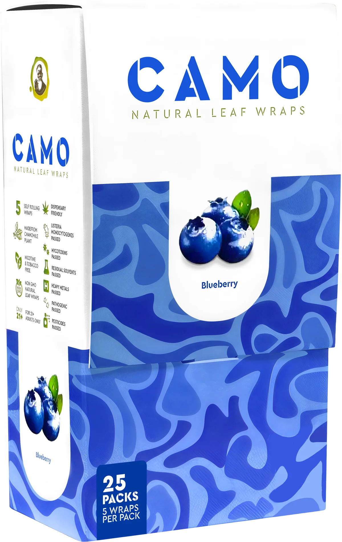 Camo Natural Leaf Wraps 25ct Blueberry 5pk