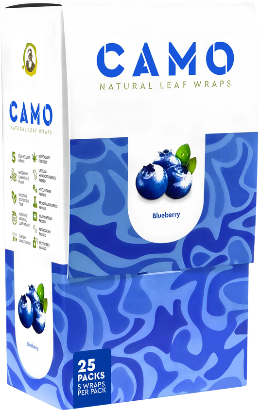 Camo Natural Leaf Wraps 25ct Blueberry 5pk