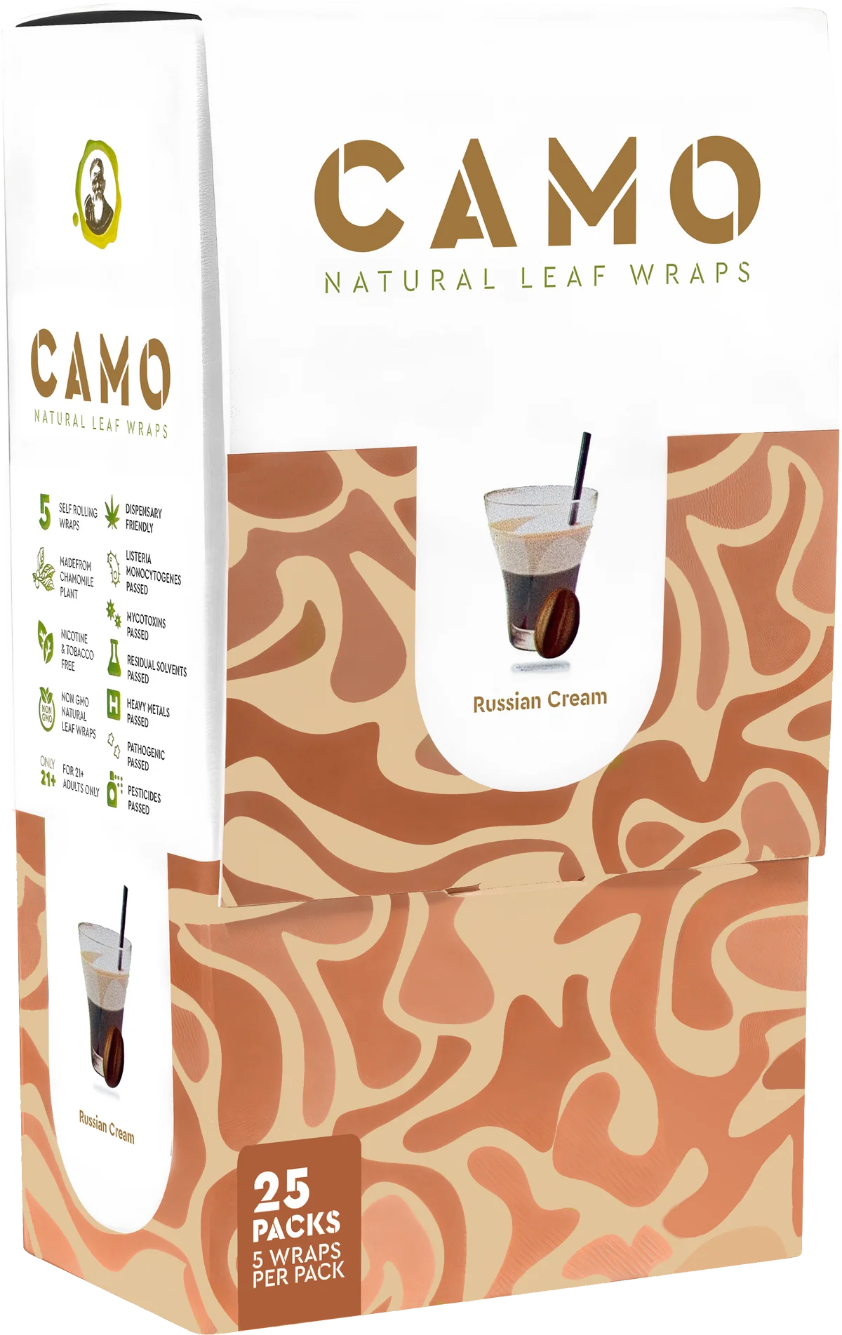Camo Natural Leaf Wraps 25ct Russian Cream 5pk