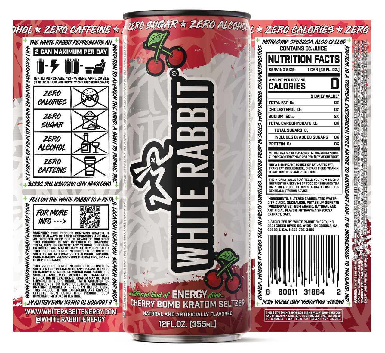 White Rabbit Kratom Cherry Bomb 12pk Seltzer