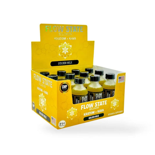Flow State Elixir - Gold Milk Kratom + Kava 12ct Bottle