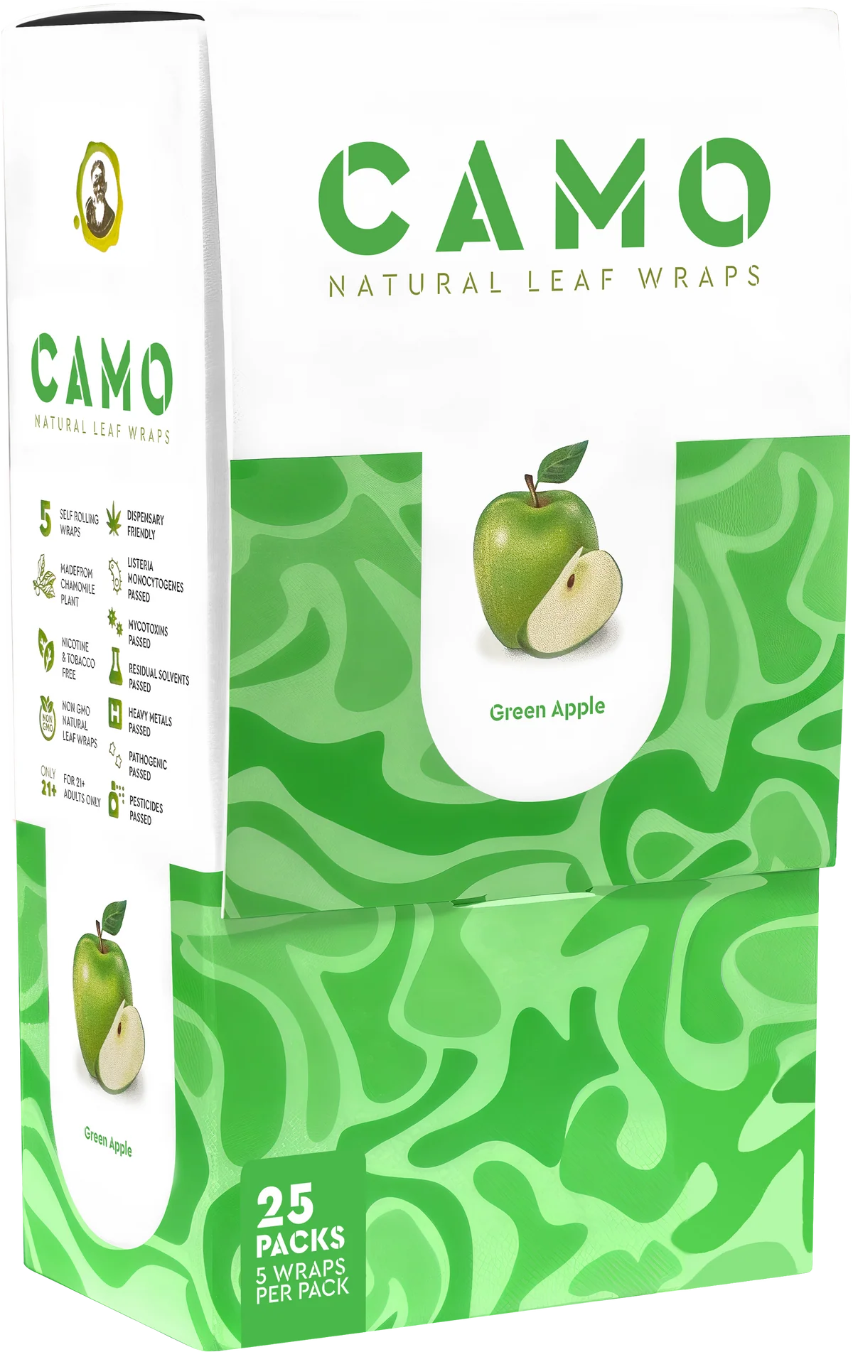 Camo Natural Leaf Wraps 25ct Green Apple 5pk