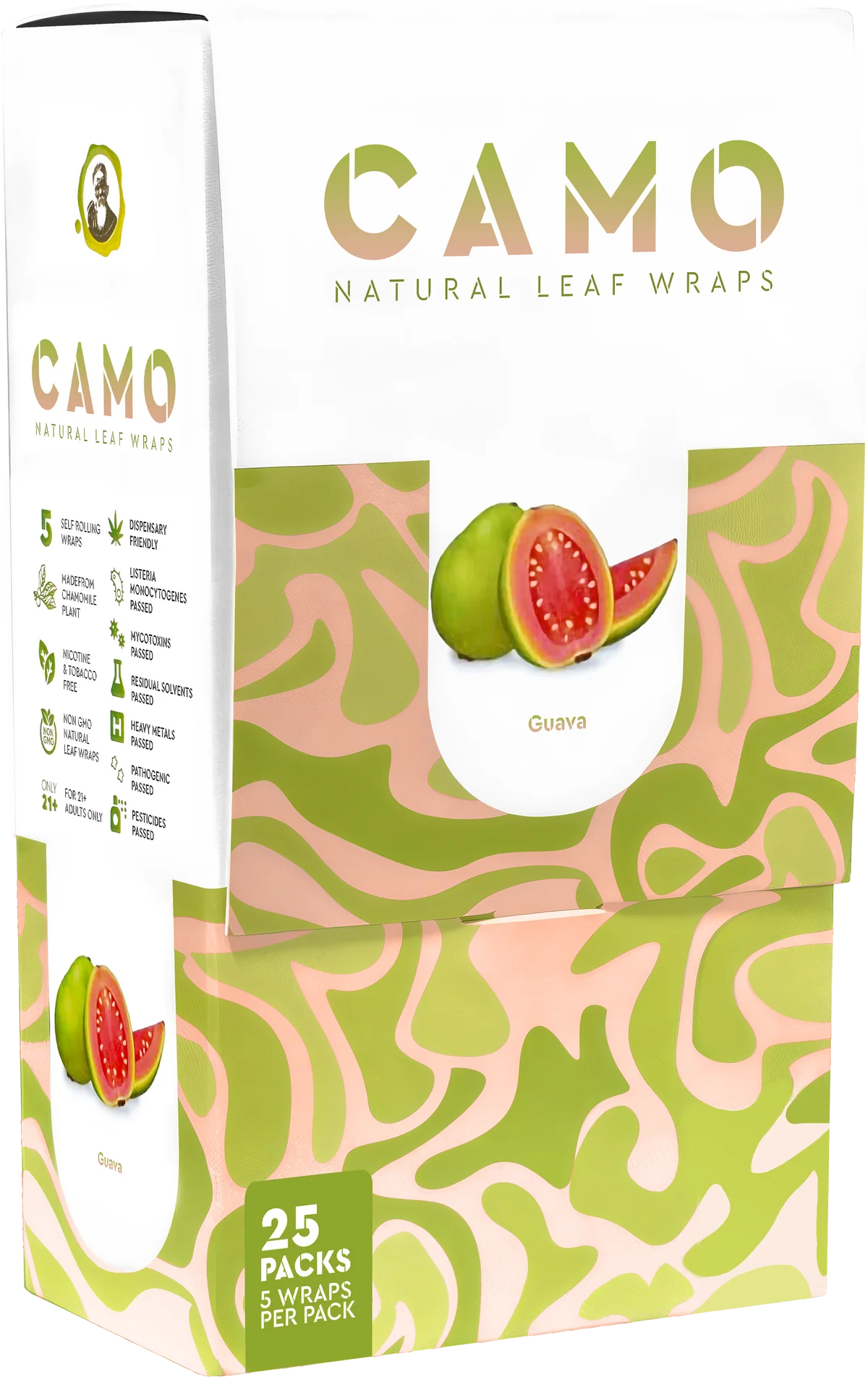 Camo Natural Leaf Wraps 25ct Guava 5pk