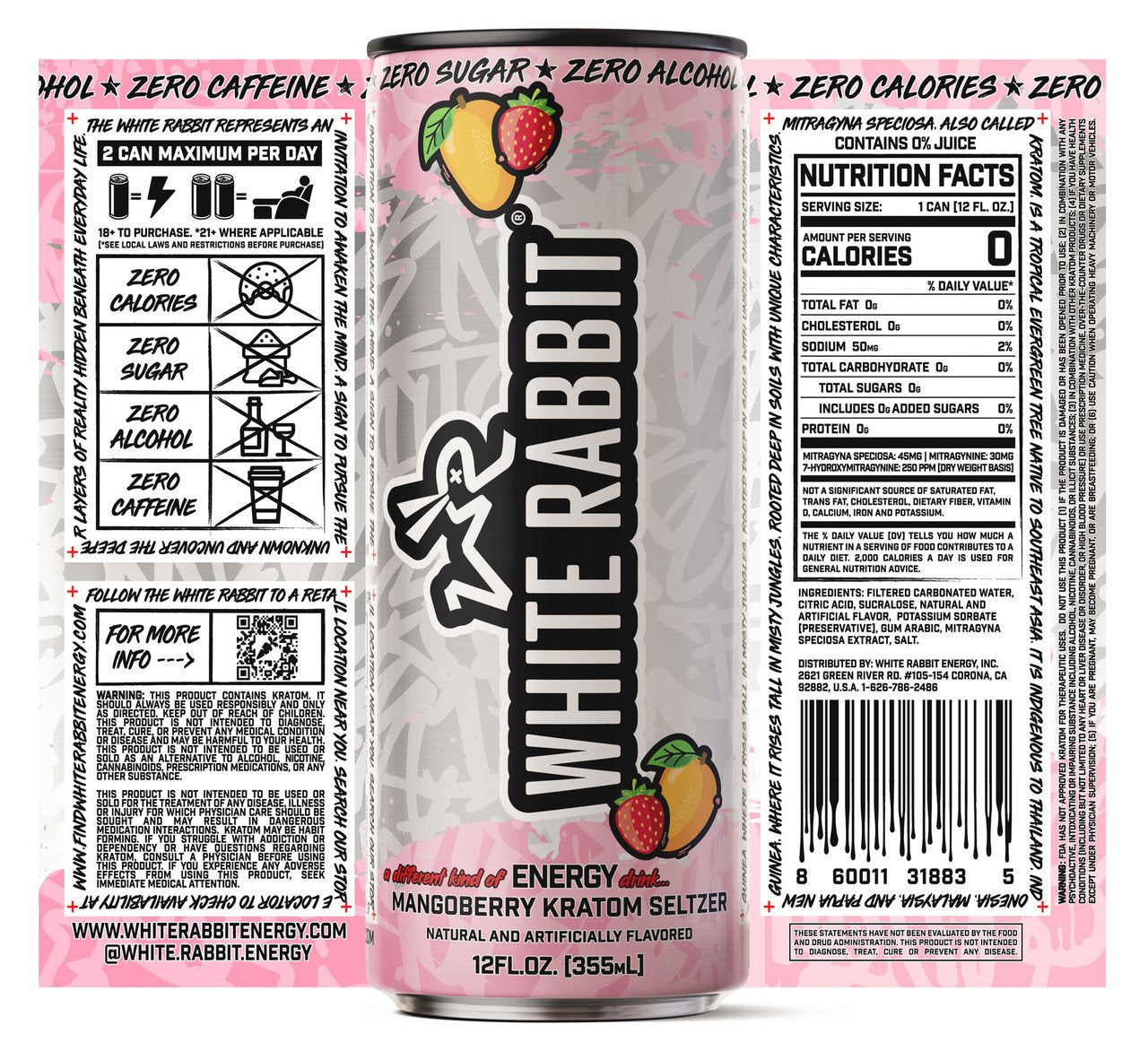 White Rabbit Kratom MangoBerry 12pk Seltzer