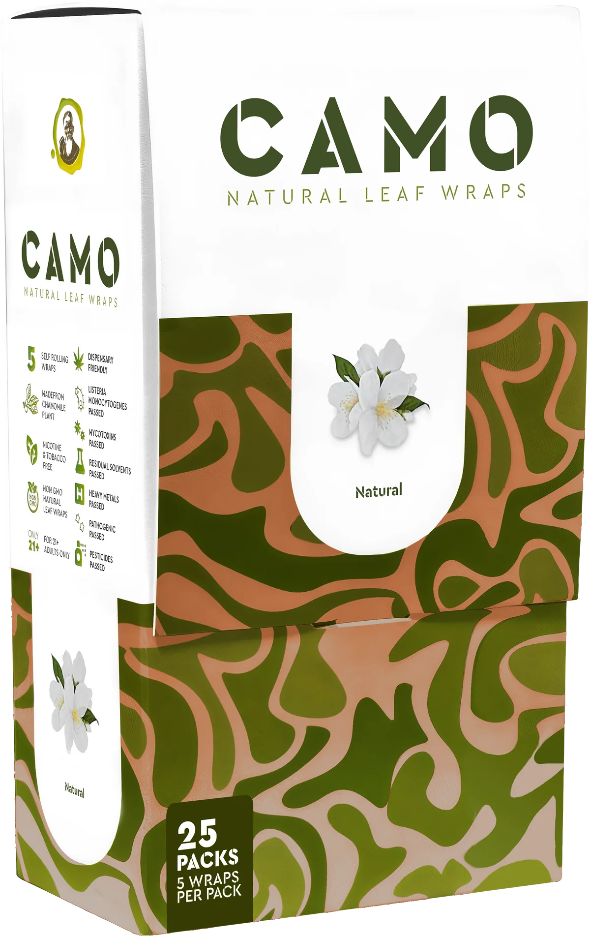 Camo Natural Leaf Wraps 25ct Natural 5pk