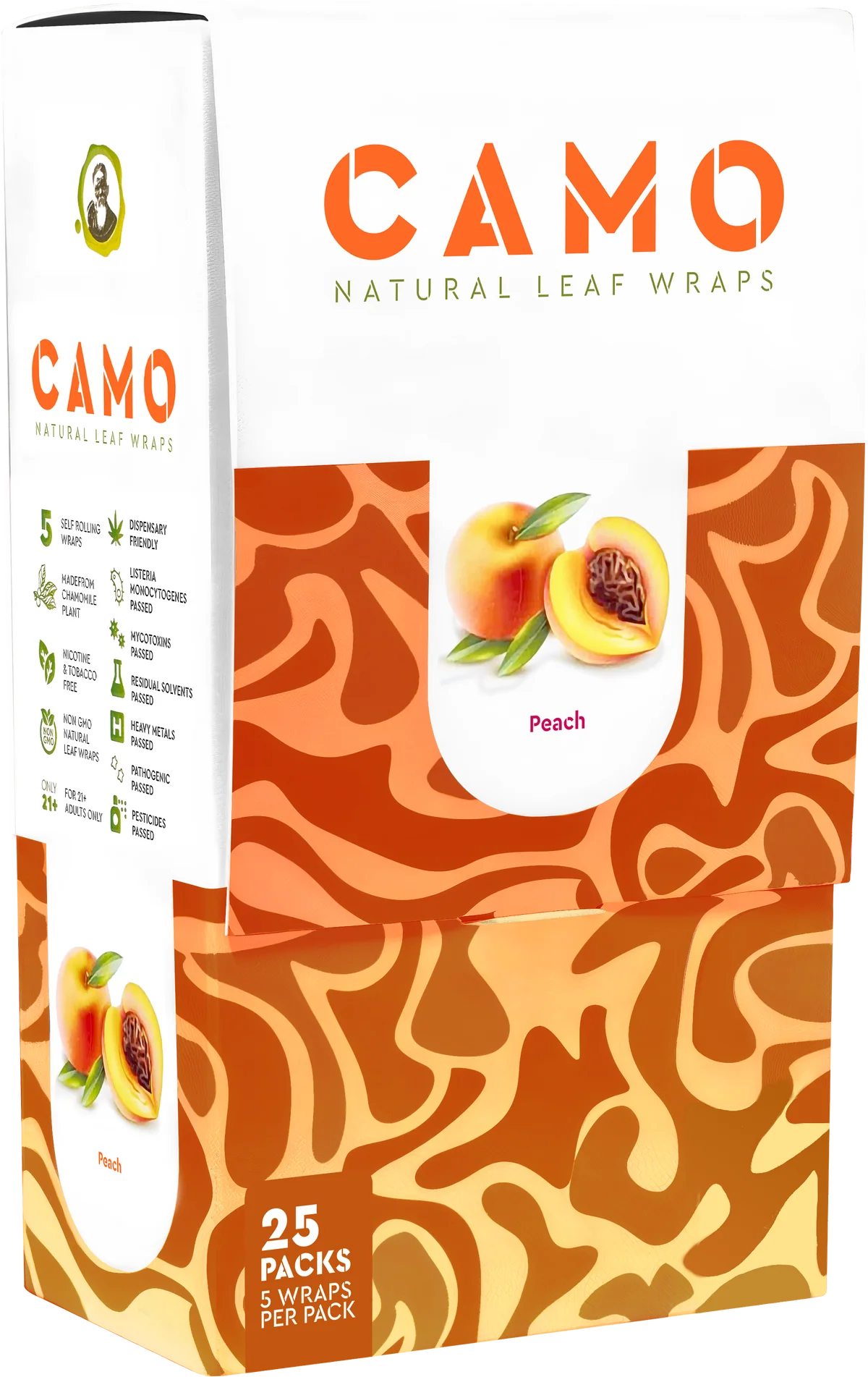 Camo Natural Leaf Wraps 25ct Peach 5pk