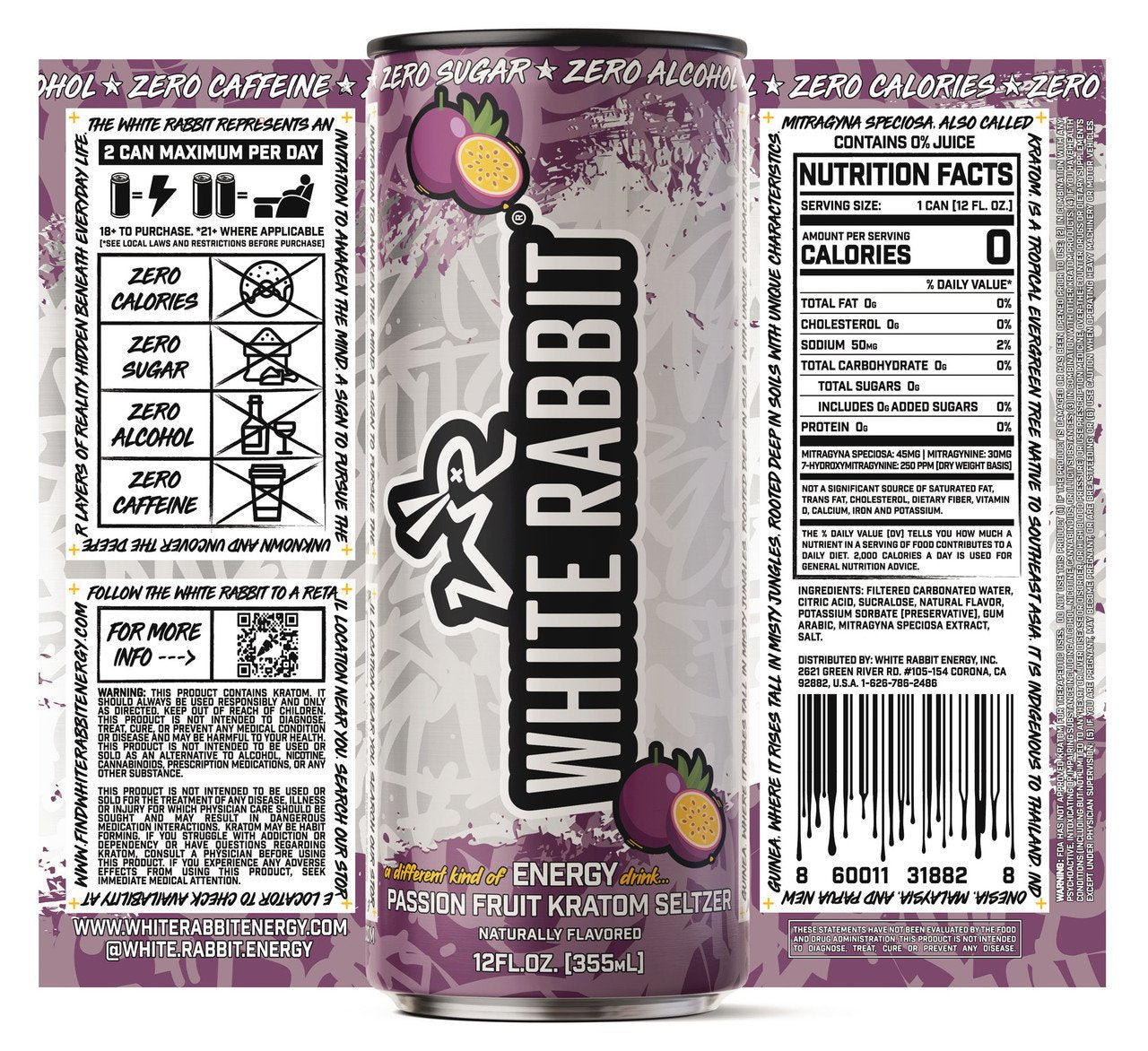 White Rabbit Kratom Passion Fruit 12pk Seltzer