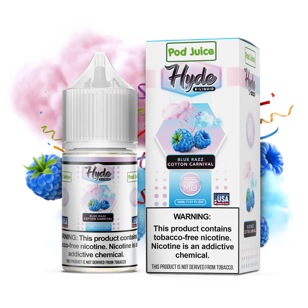 Pod Juice x Hyde Blue Razz Cotton Carnival 55mg 30ml Salt Nic