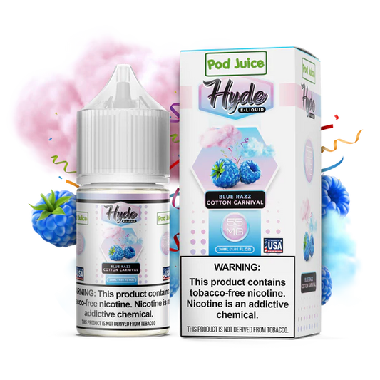 Pod Juice x Hyde Blue Razz Cotton Carnival 55mg 30ml Salt Nic