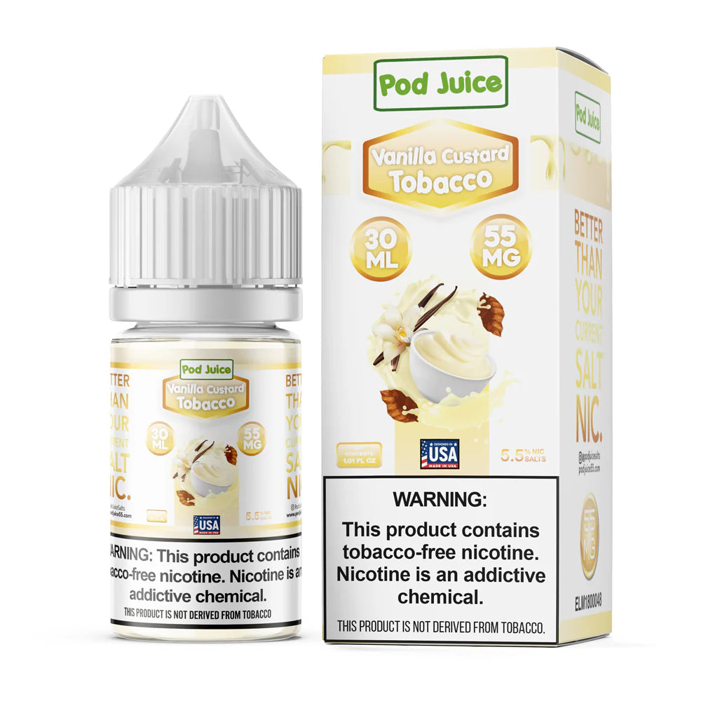 Pod Juice Vanilla Custard Tobacco 55mg 30ml Salt Nic
