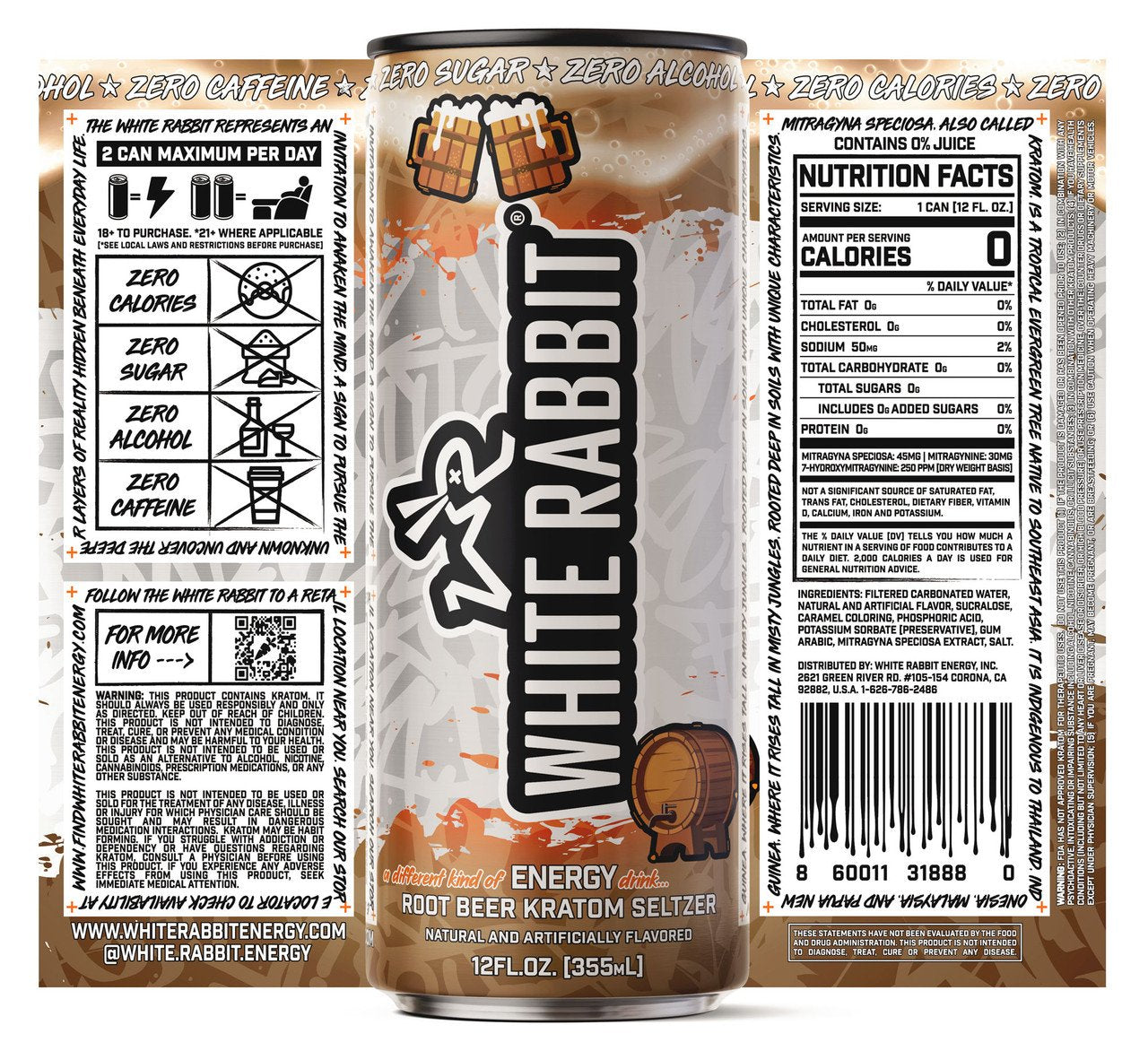 White Rabbit Kratom Root Beer 12pk Seltzer