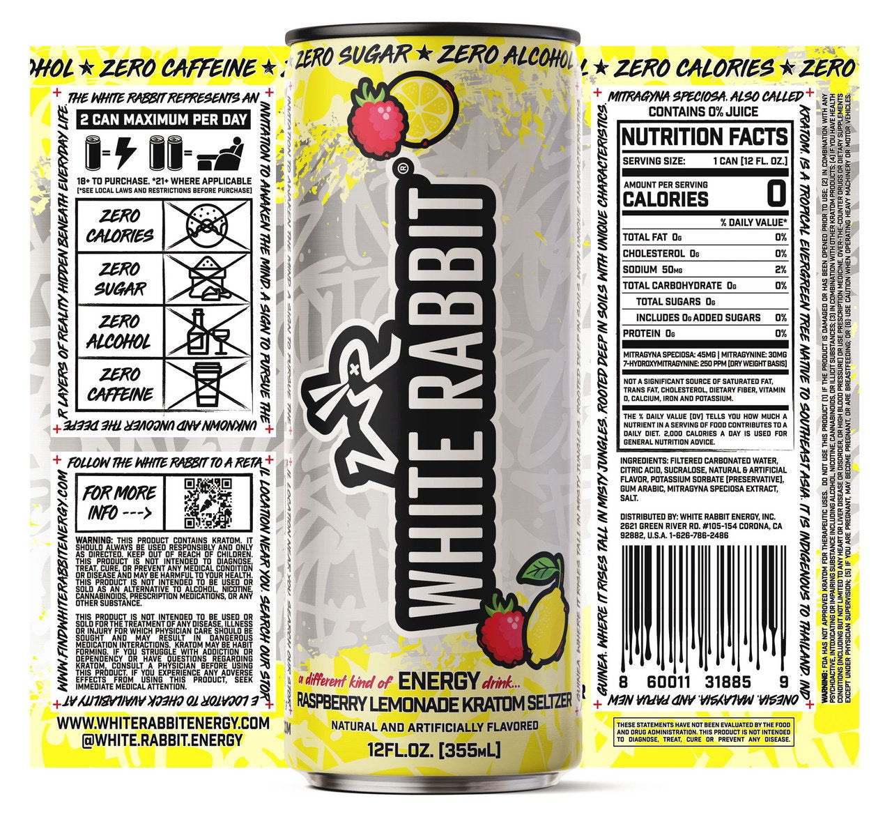 White Rabbit Kratom Raspberry Lemonade 12pk Seltzer