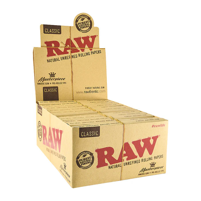 Raw Masterpiece Kingsize Slim 24pk Per Box Papers w/ Pre Rolled Tips