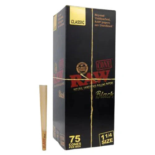 Raw Black 1 1/4 Cones 75ct Cones