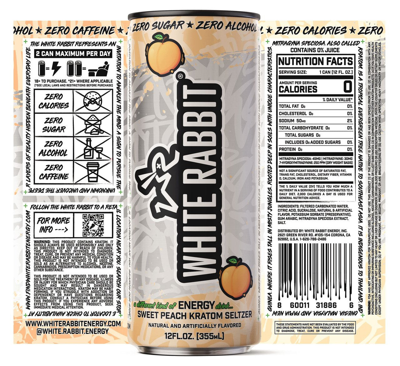 White Rabbit Kratom Sweet Peach 12pk Seltzer