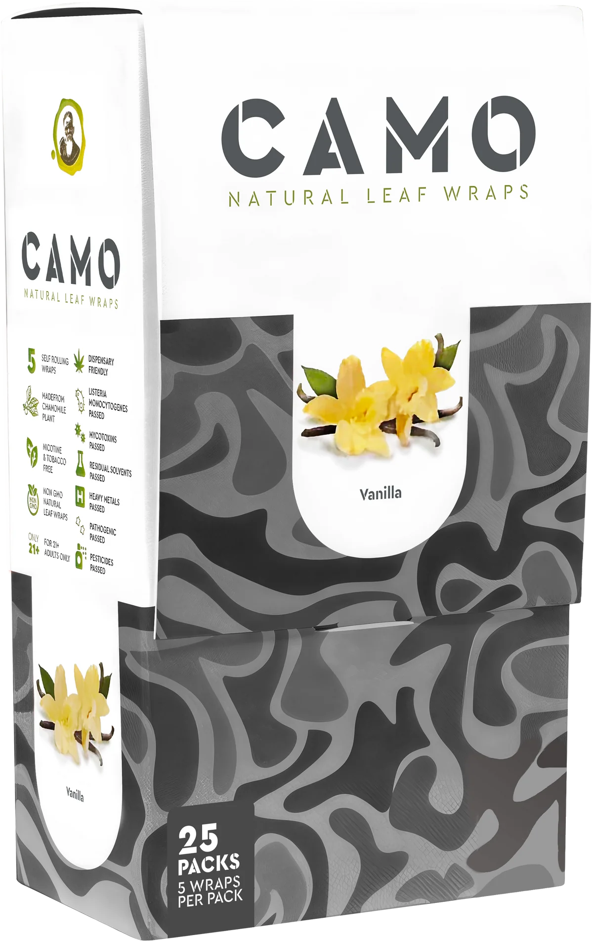 Camo Natural Leaf Wraps 25ct Vanilla 5pk
