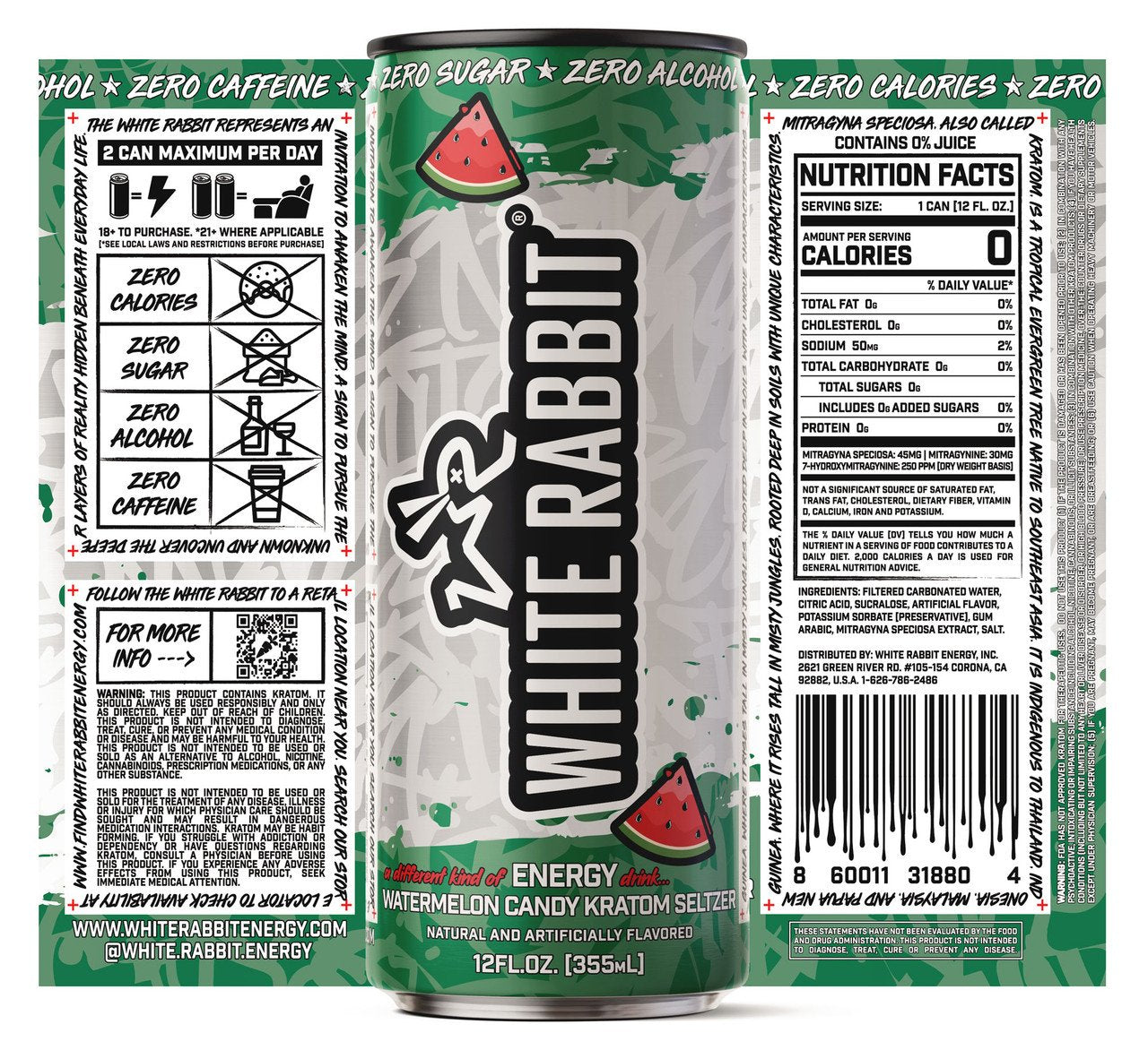 White Rabbit Kratom Watermelon Candy 12pk Seltzer