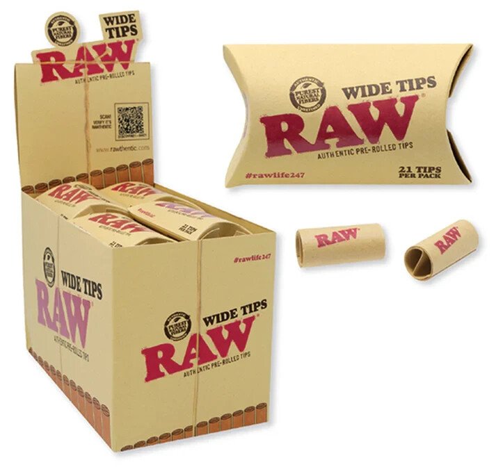 Raw Pre Rolled Wide Tips 20pks per Box