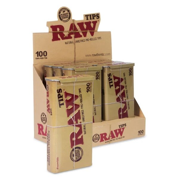 Raw Pre Rolled Tips 100ct Tin 6pks per Box